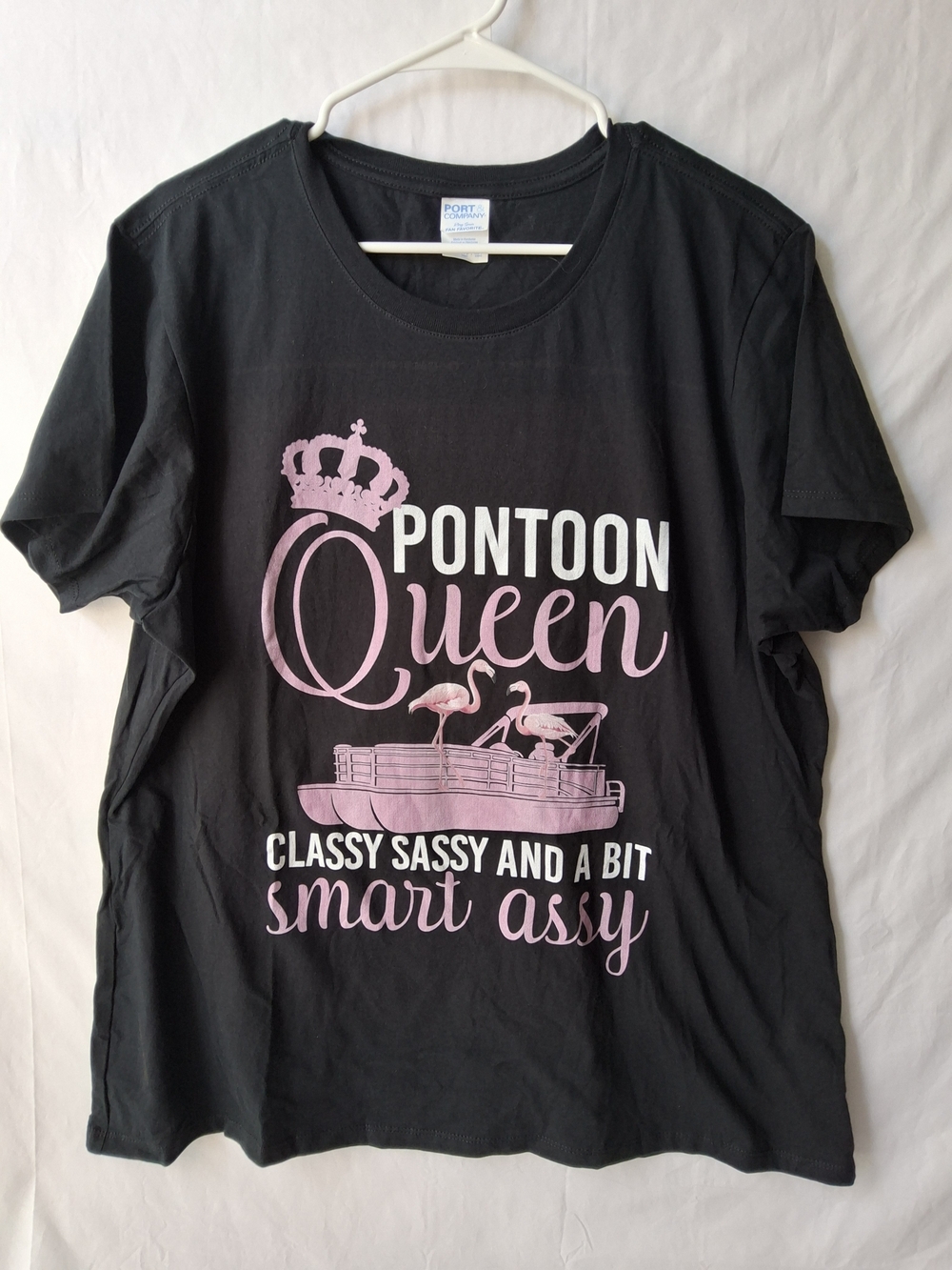 Port and Company Black "Pontoon Queen" Graphic Tee - Pink Print